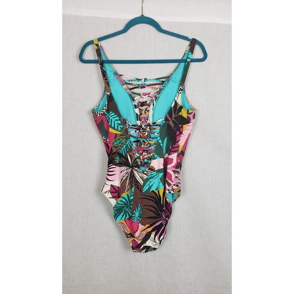 Blue Rod Beattie Swimsuit 12 Tropical Floral Colorful Knotted Front Beach Resort - Picture 2 of 6